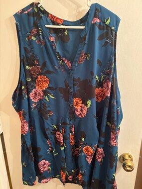 torrid Teal  Floral Sleeveless Button-Front Blouse